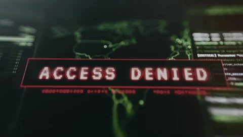 Hacker-themed screen showing failed access with Access Denied message Stock Footage 334932593