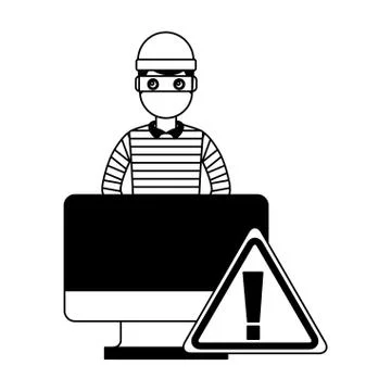 Hacker thief computer alert attack sign Stockillustratie