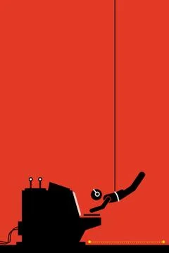 Hacker thief hacking into security system by hanging from room ceiling using rop Stock-Illustration