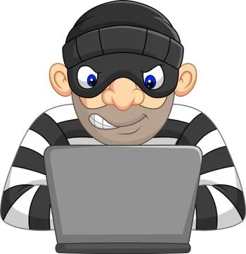 Hacker Thief in mask stealing personal information from computer Stockillustratie