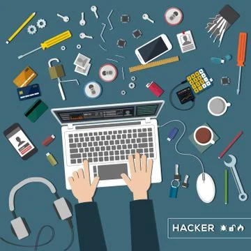 Hacker top view Stock Illustration