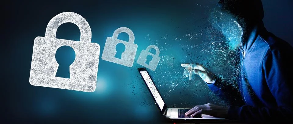 A hacker is trying to hack into the system Stock Photos