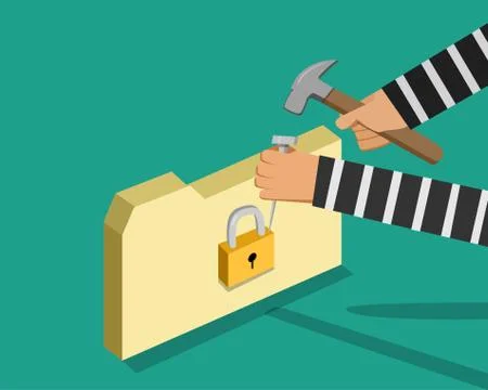 Hacker trying to unlock folder, vector Stock Illustration