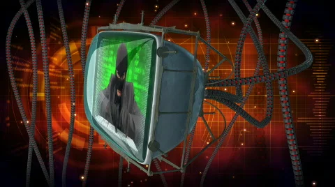 Hacker in the TV  Stock Footage 612600
