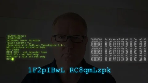 Hacker types in code to decrypt and steal an online password Stock Footage 112827135