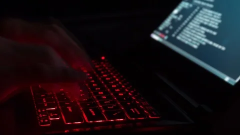 Hacker Typing Code on Laptop Stock Footage 93553224