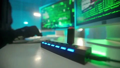 Hacker is typing on a computer keyboard and cracking a password. Close up of a Stock Footage 233595575