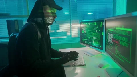 Hacker is typing on a computer keyboard and cracking a password. Access denied Stock Footage 233596457