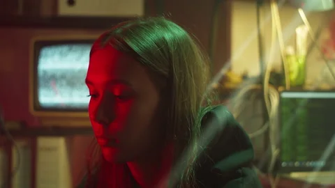 Hacker typing on keyboard at night, breaking password, using laptop and wearing Stock Footage 159415717