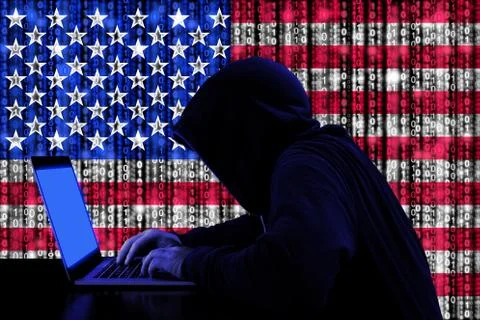Hacker from the united states at work cybersecurity concept Stock Photos