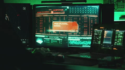 Hacker uploading malicious software to breach a secure database, cyber crime Stock Footage 336396797