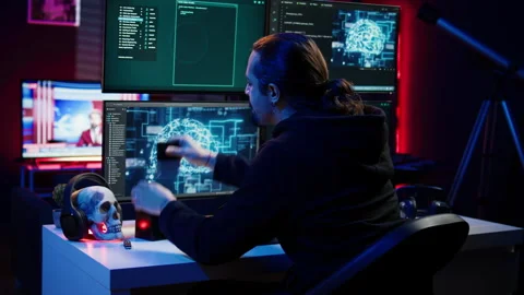 Hacker uploading script on SSD that can launch DDoS attacks on any website Stock Footage 275758614