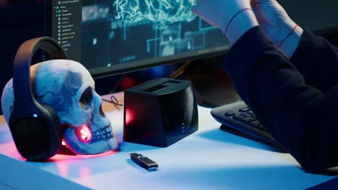 Hacker uploading script on SSD that can launch DDoS attacks on any website Stock Footage 275760974