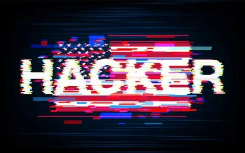 Hacker on the USA flag in style glitch Stock Illustration