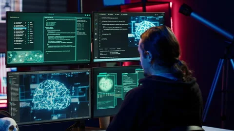 Hacker uses artificial intelligence neural networks to build script Video stock 275755280