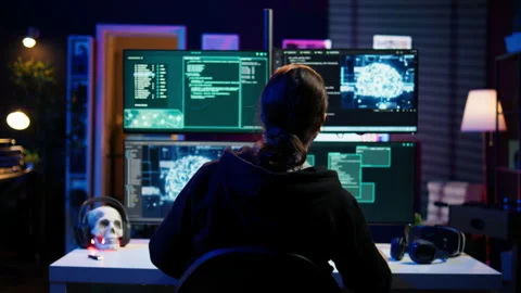 Hacker uses artificial intelligence neural networks to build script Video stock 275862350