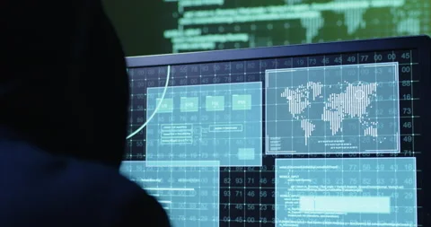 Hacker uses fake IP beginning attack on data servers Stock Footage 189237896