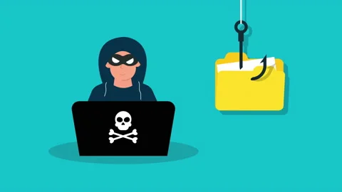 Hacker uses a fishing hook is stealing a file. Video stock 229944408