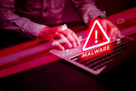 Hacker uses malware with laptop computer hack password the personal data an.. Stock Photos