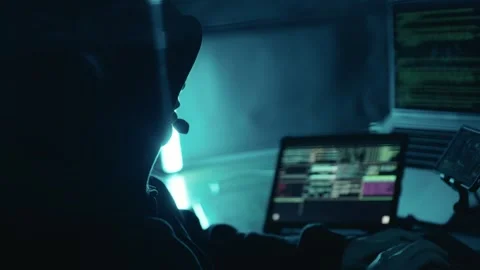 Hacker using computer breaks into government data servers, infects their systems Stock-Footage 255199091