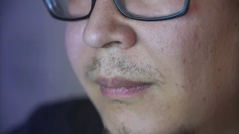 Hacker Using Computer at Night, Screen Reflection. Hidden man using computer at Stock Footage 81937170