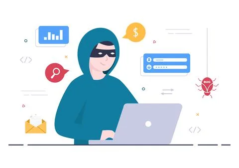 Hacker Using Computer Server to Activity Hacked Database, Network Storage, So 스톡 일러스트