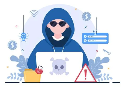 Hacker Using Computer Server to Activity Hacked Database, Network Storage, So 스톡 일러스트