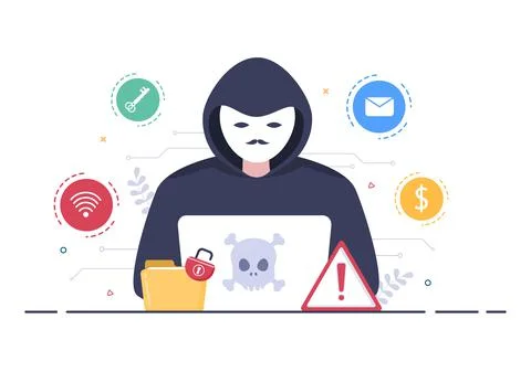 Hacker Using Computer Server to Activity Hacked Database, Network Storage, So Stock-Illustration