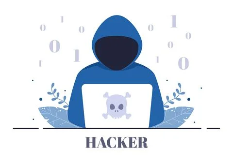 Hacker Using Computer Server to Activity Hacked Database, Network Storage, So Stock Illustration