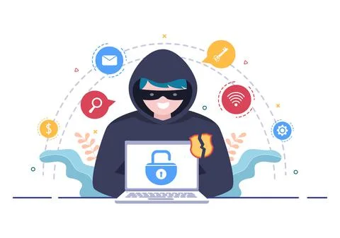 Hacker Using Computer Server to Activity Hacked Database, Network Storage, So 스톡 일러스트