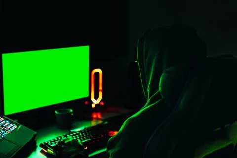 Hacker using computer to spy on financial data on government servers. cyber Foto stock