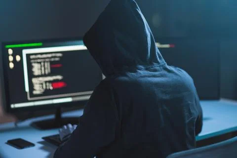 Hacker using computer virus for cyber attack Foto stock