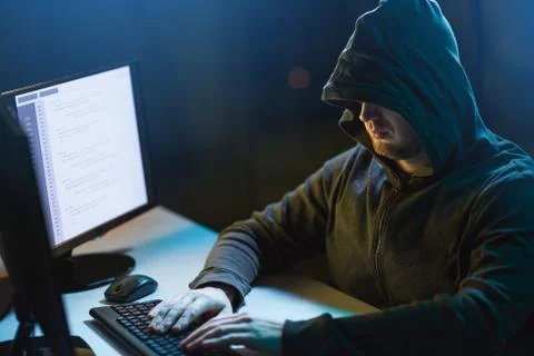 Hacker using computer virus for cyber attack Stock Photos