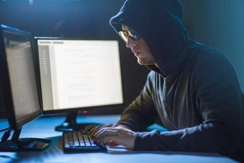 Hacker using computer virus for cyber attack Stock Photos