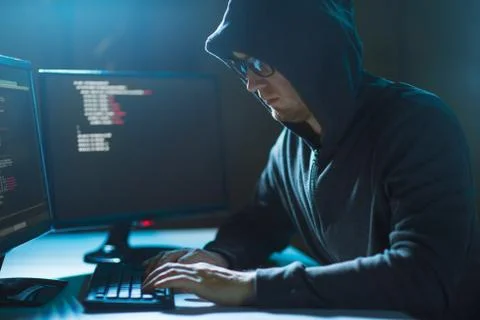 Hacker using computer virus for cyber attack 스톡 사진