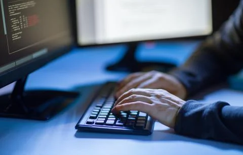 Hacker using computer virus for cyber attack Foto stock