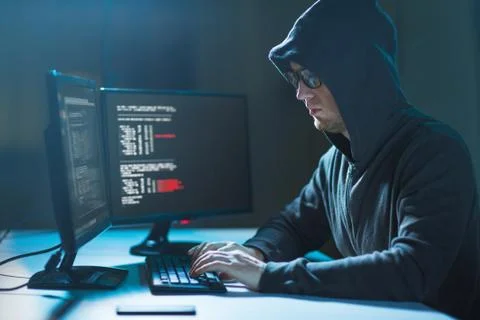Hacker using computer virus for cyber attack Foto stock