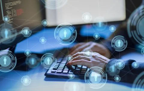 Hacker using computer virus for cyber attack 스톡 사진