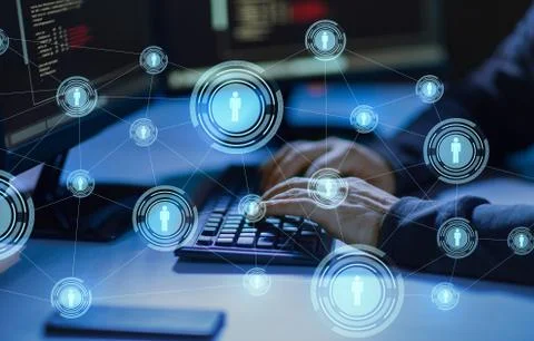 Hacker using computer virus for cyber attack 스톡 사진