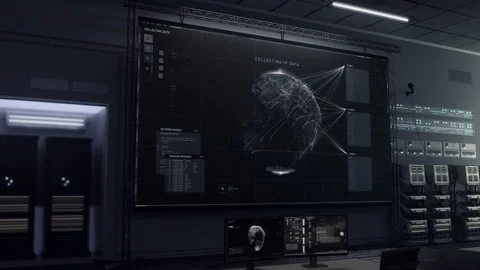 Hacker using high tech program to identify the position of target ip address Stock Footage 252221715