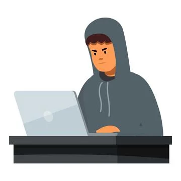 Hacker using laptop and programming virus malware or spyware Illustrazione stock