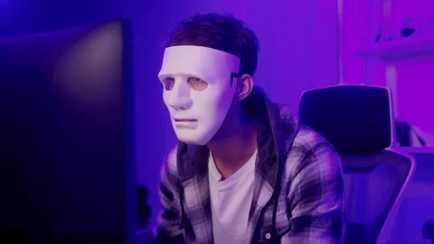 A Hacker is using laptop computer to steal data in the night.. Stock Footage 236261014