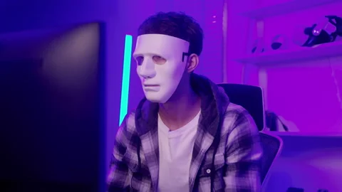 A Hacker is using laptop computer to steal data in the night.. Stock Footage 236261108