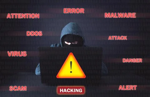 Hacker using laptop. Hacking. Cyber crime Stock Photos
