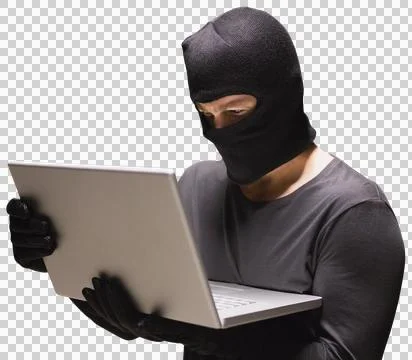 Hacker using laptop to steal identity Stock Photos