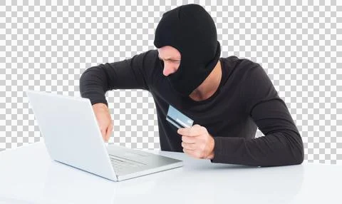 Hacker using laptop to steal identity Stock Photos