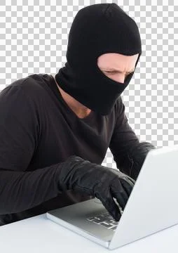 Hacker using laptop to steal identity Stock Photos