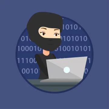 Hacker using laptop to steal information Illustrazione stock