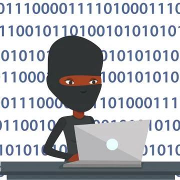 Hacker using laptop to steal information Illustrazione stock