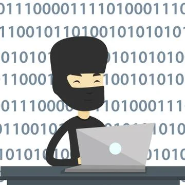 Hacker using laptop to steal information Stock Illustration